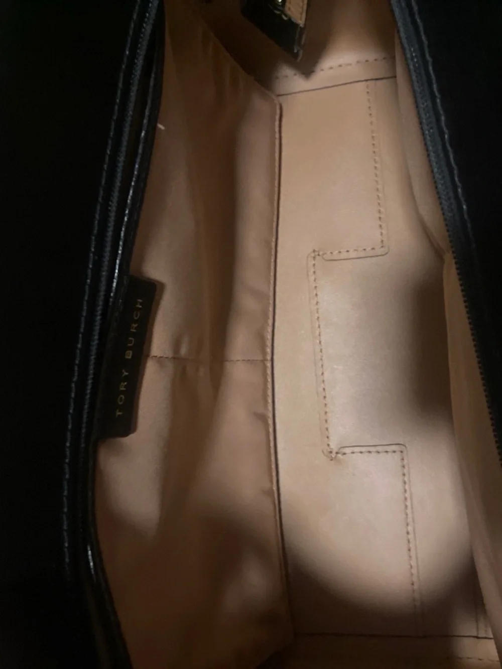 brand new Tory Burch Black Exterior with Beige Interior Leather Tote